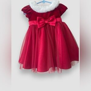 Jona Michelle Christmas Red Velvet Faux Fur Trim Dress Sparkly Toddler Girl 18M